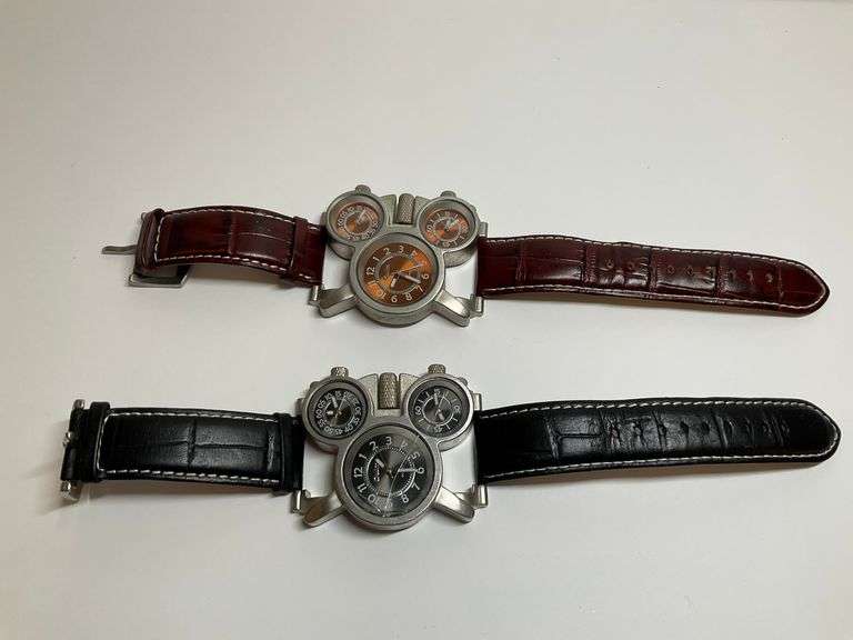 Two Oulm 3 Dial Watches, One has cracked crystal image