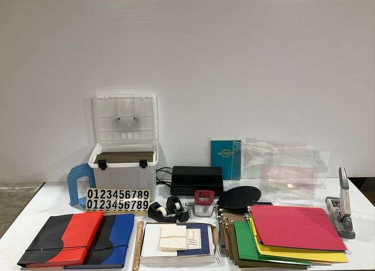 Office Supply Lot: Panasonic 3-Hole Punch, Swingline Stapler, File Folders and More image
