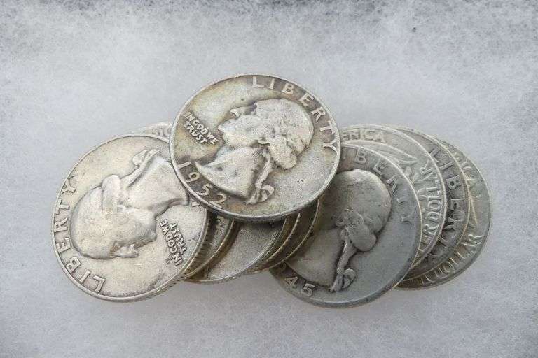 Ten Silver Washington Quarters - pre-1965 image