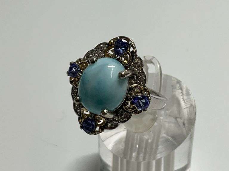 Larimar & Blue Gemstone Sterling Silver Ring...Size 9 image