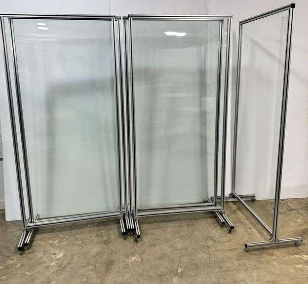 Set of Five Mobile Partitions with Aluminum Frames and Glass Panels image