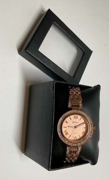 Geneva Rose Gold Colored Bracelet Wrist Watch with Rhinestone Accents image