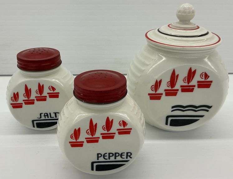 Fire King Vitrock Grease Jar and Salt & Pepper Shaker Set image
