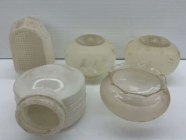 Set of Five Assorted Vintage White Glass Light Fixture Shades image