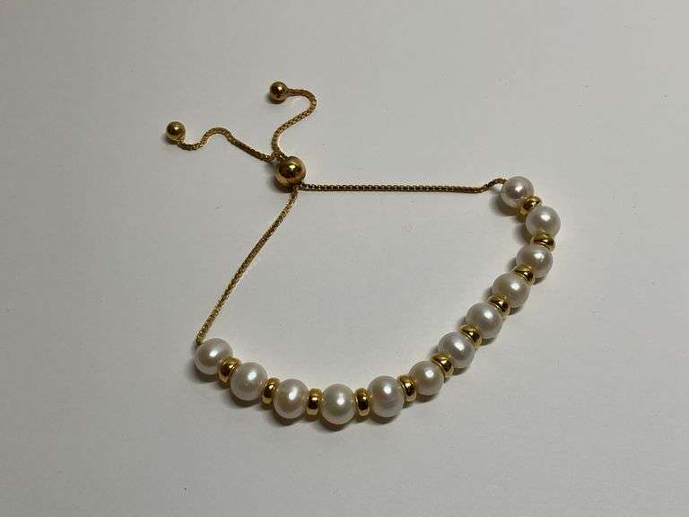 Freshwater Pearl and 18K Gold Over Sterling Silver Adjustable Bracelet image