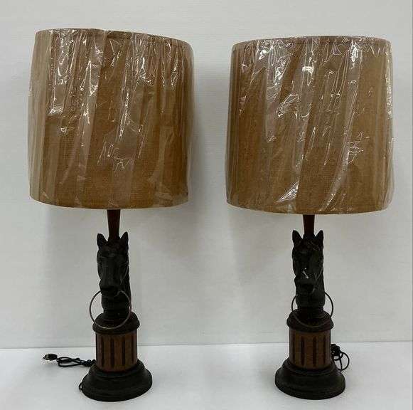 Pair of Horse Head Table Lamps with Shades... work image