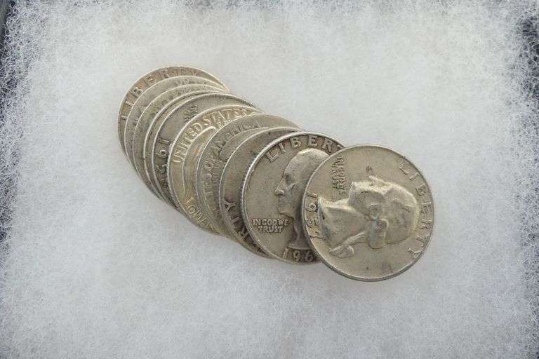 Ten Silver Washington Quarters - pre-1965 image