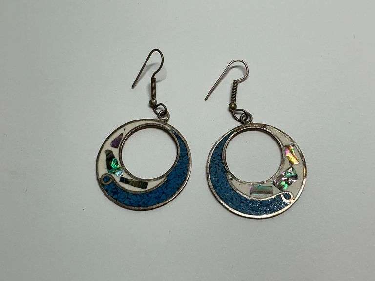Taxco Mexican Crushed Turquoise Abalone Shell Earrings image