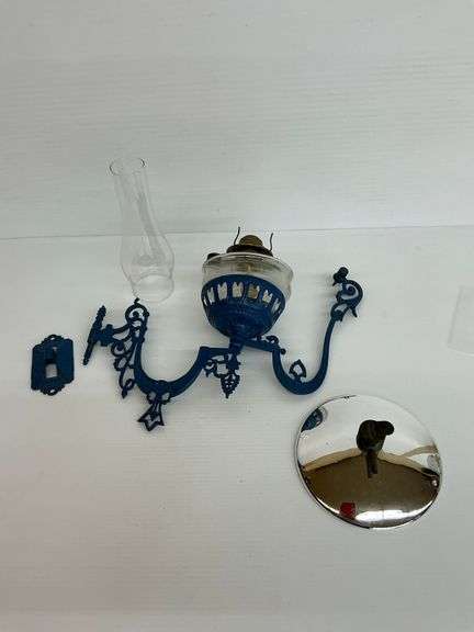 Vintage Wall Mount Oil Lamp with Bracket, Reflector and Chimney image