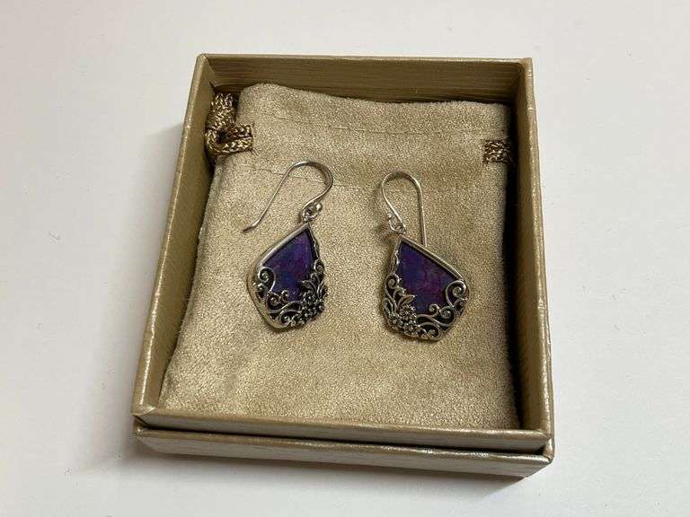 Vintage Sterling Silver and Purple Stone Drop Earrings image