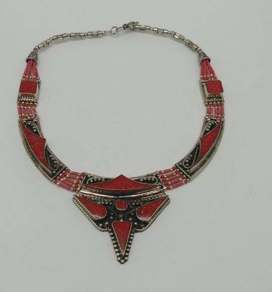 Red & Silver Tone Tibetan Silver Necklace image