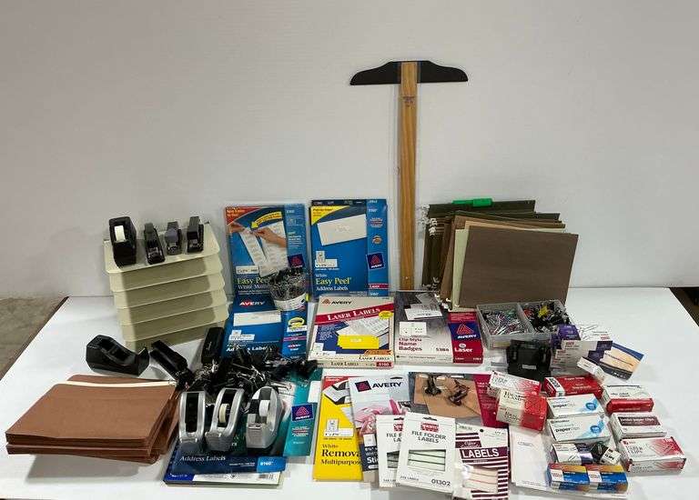 Large Lot of Office Supplies: Labels, Staplers, Paperclips, and More image