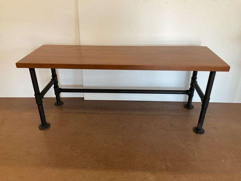 Industrial Style Wooden Top Table with Metal Pipe Legs...29.5 x 72 x 24 in. image