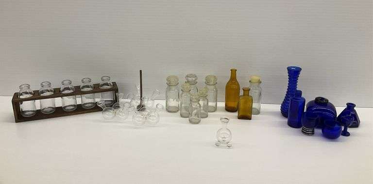 Assorted Bottles and Vases Including Amber & Cobalt Blue image