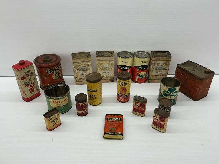 Collection of Assorted Advertising Tins: Raleigh, Trumpet, Monkey Grip, Similac, Hershey image
