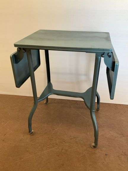 Industrial Metal Dropleaf Table on Casters...26 x 18 x 14 in. with leaves downl image