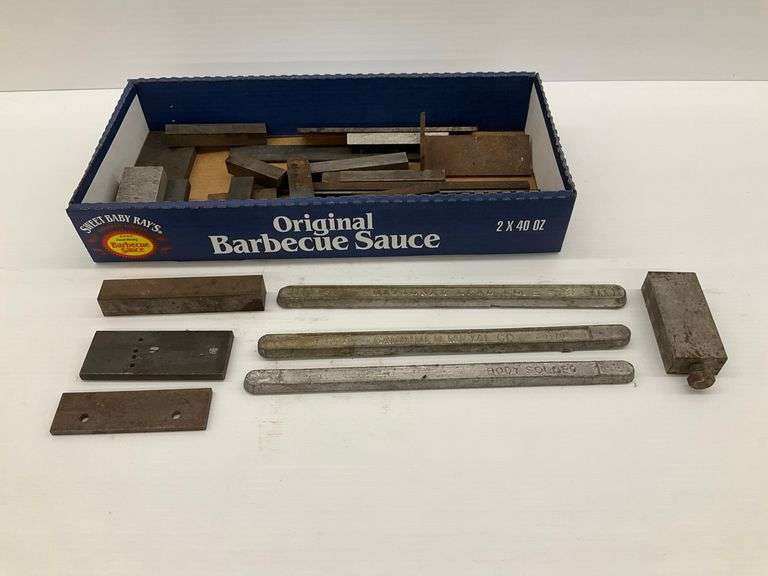 Mixed Lot of Metal Pieces: Lead Solder, Steel Blocks, and More image