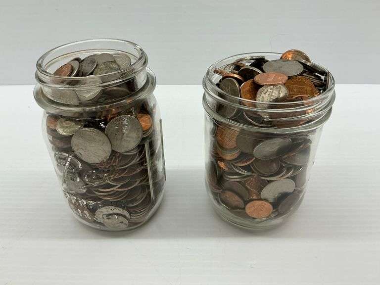 Two Jars Filled with Assorted United States Coins...jars are approx. 5 in. tall. image