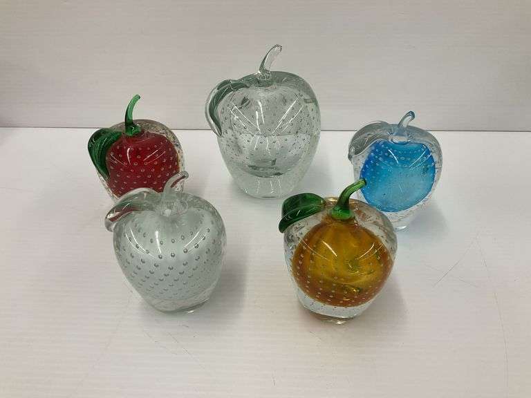 Collection of Five Decorative Apple-Shaped Art Glass Paperweights...Tallest 6 in. image