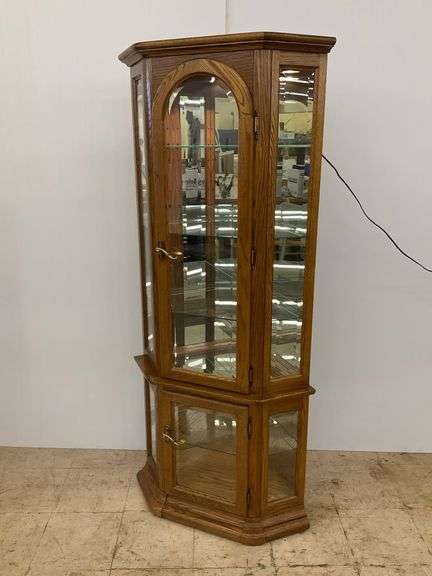Illuminated Corner Curio Cabinet with Glass Shelves and Mirrored Back...72 x 20 x 24 in. image