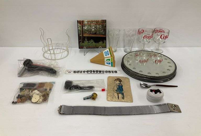 Mixed Vintage Lot Including Eric Weissberg Album, Coca-Cola Glasses, Belt, and More image