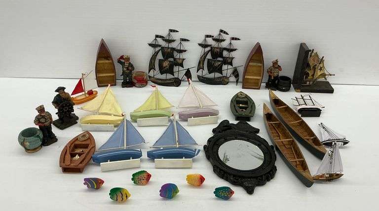 Nautical Collection - Model Sailboats, Sailor Figures, Fish and Decorative Mirror image
