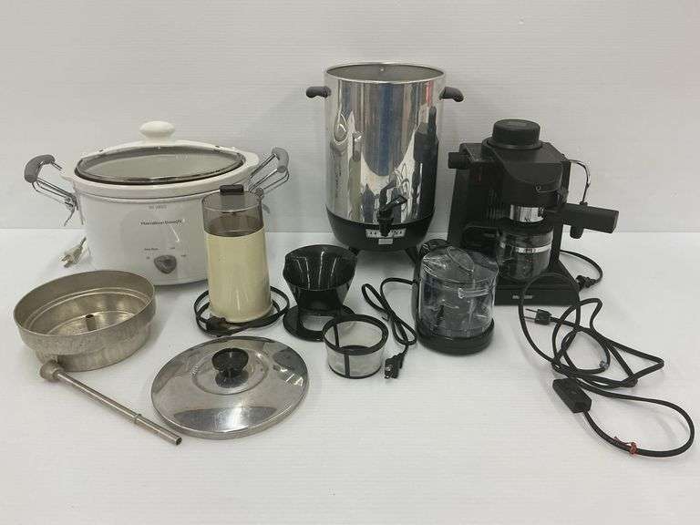 Assorted Kitchen Appliances: Hamilton Beach Slow Cooker, Maxim Expresso Machine, and More image