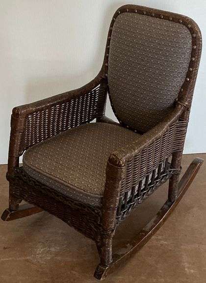 Child's Wicker Rocking Chair with Upholstered Back and Seat...23 x 15 x 14 in. image