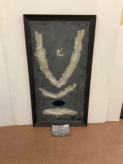 Signed Abstract Framed Painting on Board... piece broken off...52 x 28 in. image