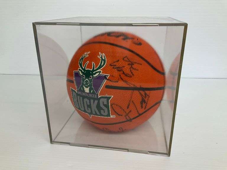 Milwaukee Bucks Autographed Basketball...Case Measures 10 x 10 x 10 in. image