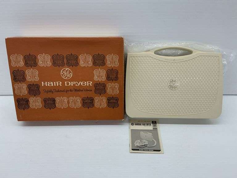 Vintage General Electric Handbag Hair Dryer Model HD-20 with Box and Manual image