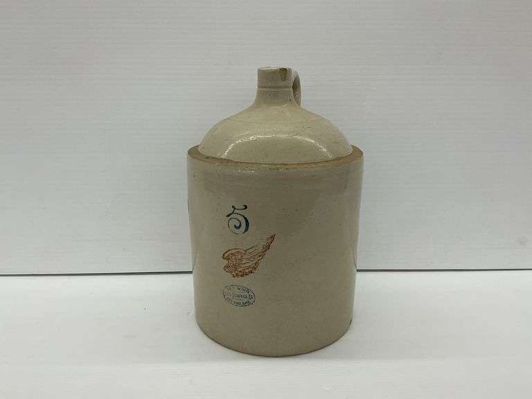 Vintage Red Wing Union Stoneware Co. 5 Gallon Crock Jug... has chip and hairline cracks image
