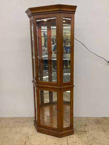 Philip Reinisch Company Illuminated Corner Curio Cabinet...73 x 20 x 24 in. image