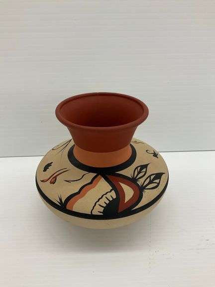 Native American "Pottery Originals from Arizona" Signed Vase, Hairline Crack...7 x 8 in. image