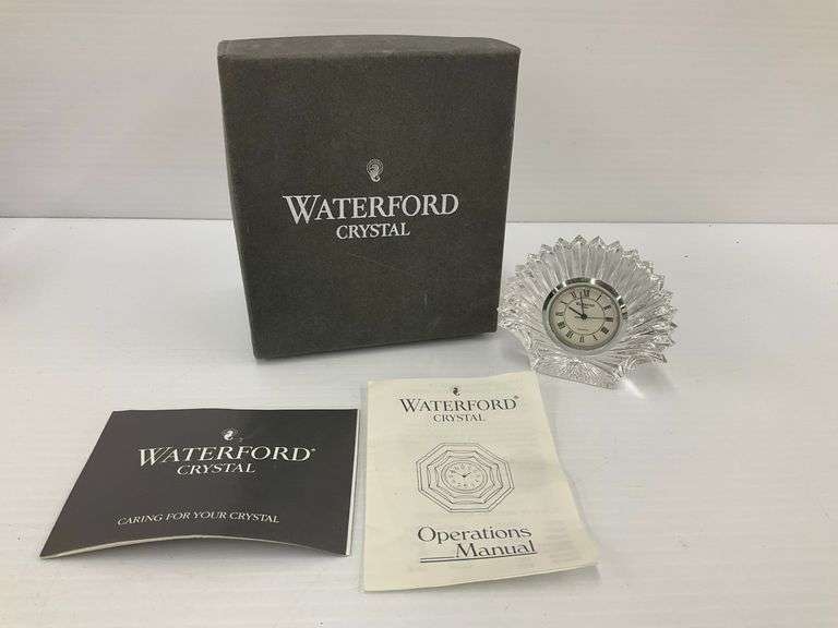 Waterford Crystal Clam Shell Quartz Clock with Box and Paperwork...Approx. 3 in. tall image