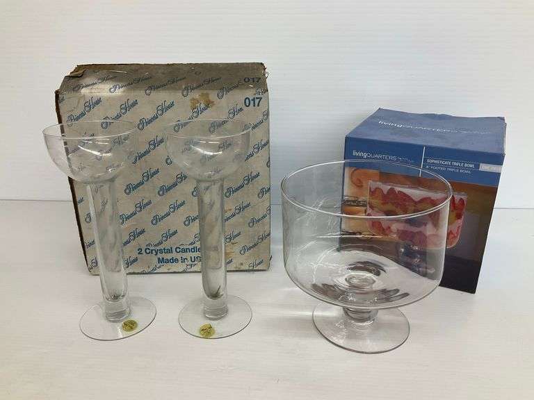 Princess House Hand Blown Candlesticks 10.5 in. tall & Living Quarters Trifle Bowl image