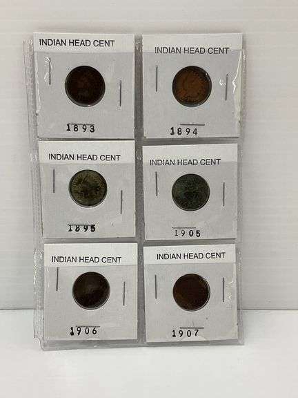 Collection of Six Indian Head Cents (1893, 1894, 1895, 1905, 1906, 1907) image