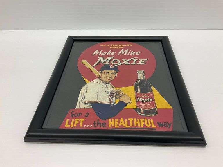 Ted Williams "Make Mine Moxie" Framed Advertising Diecut...14.5 x 12.25 in. image