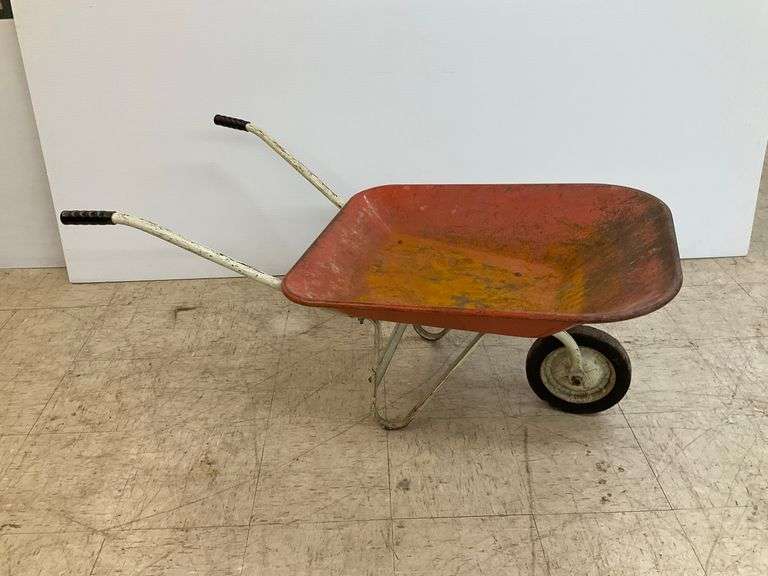 Red Metal Wheelbarrow...   some rusting/see photos... 19 x 32 x 26 in. image