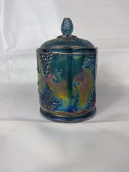 Blue Carnival glass candy bowl