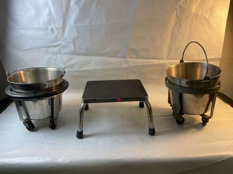 Stainless steel buckets and stool image