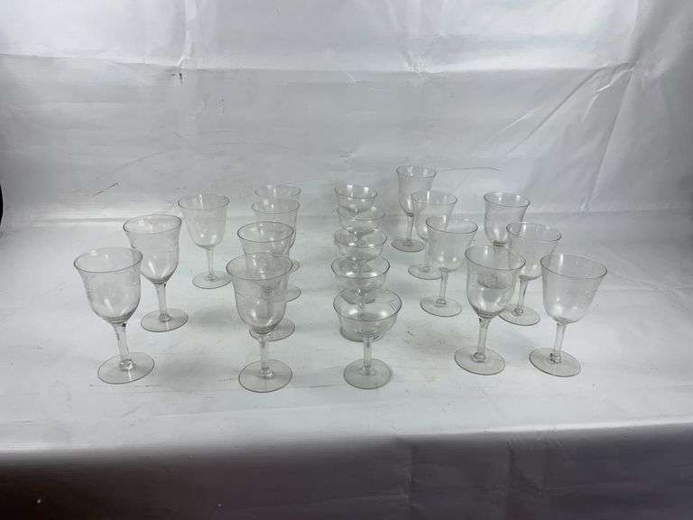 Vintage etched stem glasses image