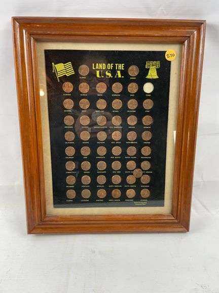 Pennies in frame by state image
