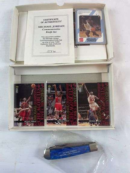 Michael Jordan collectors knife and basketball cards image