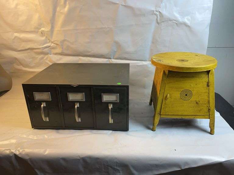Vintage stool and filing cabinet image