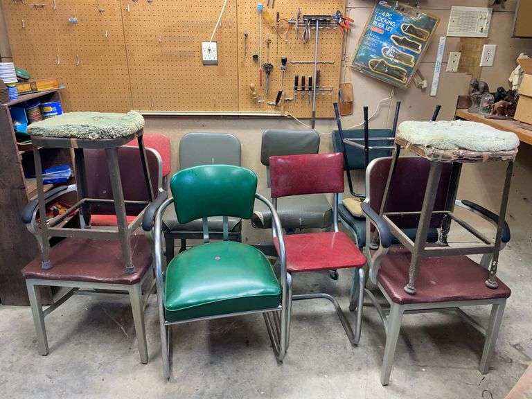 Group of old chairs and stools image