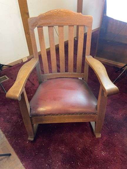 Solid oak rocking chair with leather bottom image