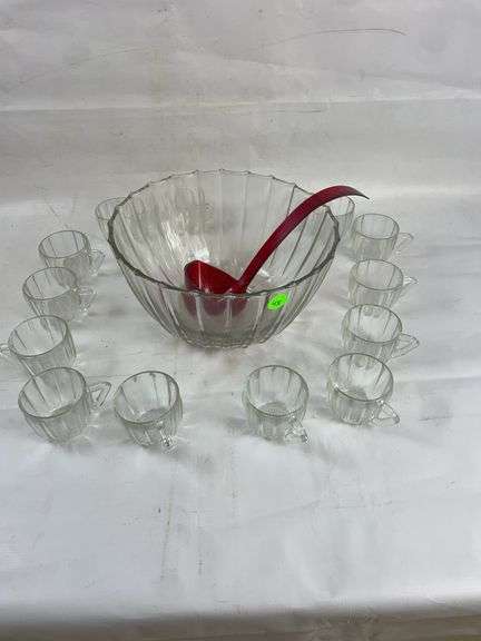 Clear punch bowl and glasses image
