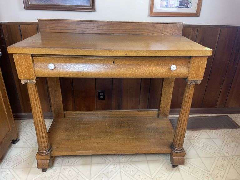 Mission oak buffet style serving table image