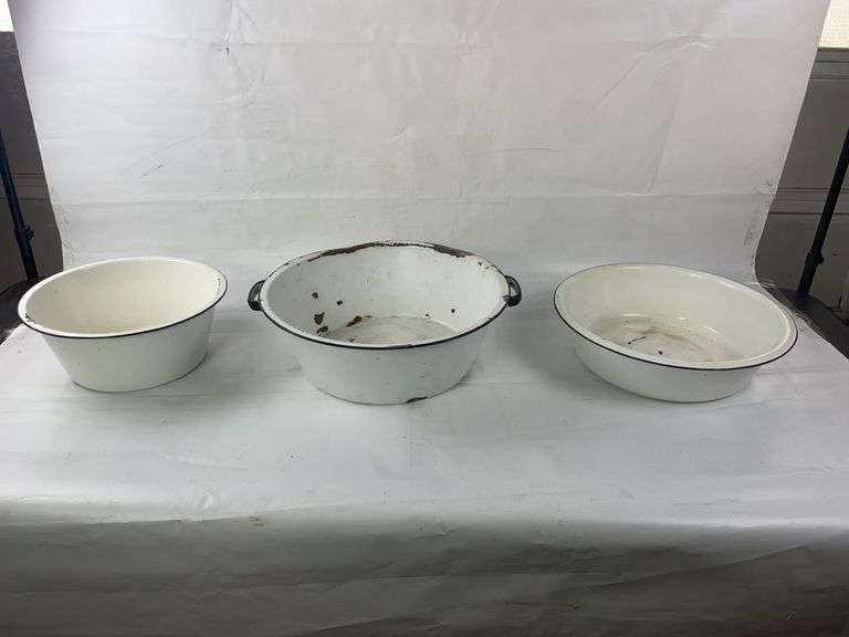 3 white with black trim granite pans image